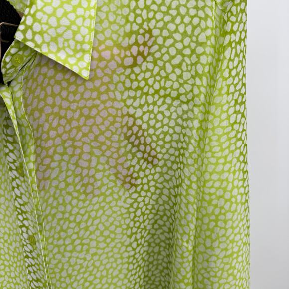 Lane Bryant Size 18 / 20 Sheer Green & White Long Sleeve Button Down Blouse Top - Picture 8 of 10